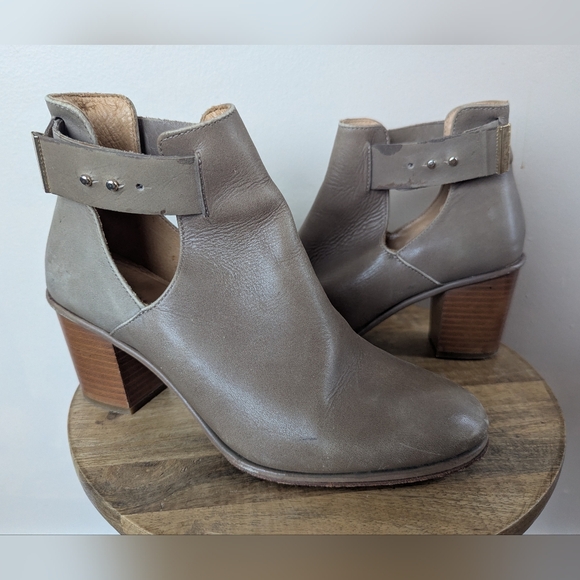 Whistles Shoes - Whistles Leather Peep Strap Ankle Boots/Booties, Gray Brown/Beige (SIZE 38/7